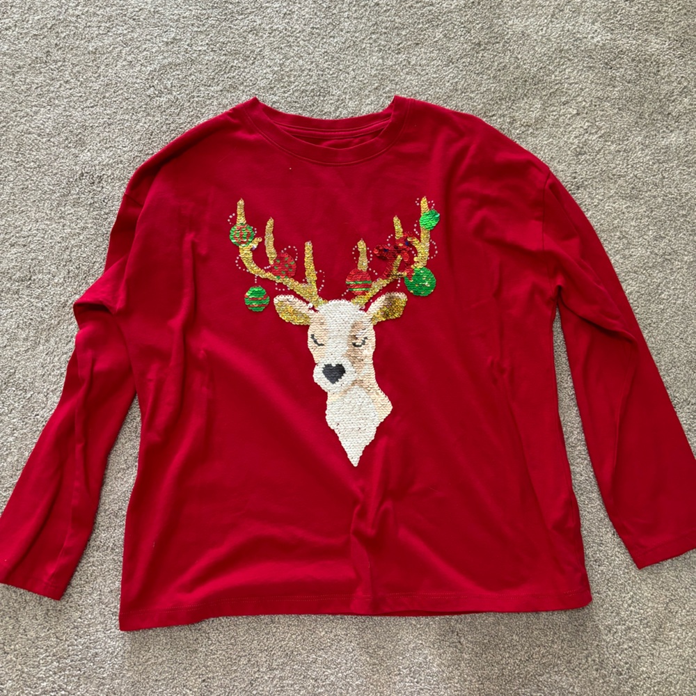 Red, long sleeve, flip sequins